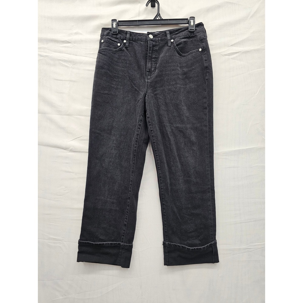 Hunter McGrady Womens Wide High Rise Jeans Black Cotton Blend Casual Size 10
